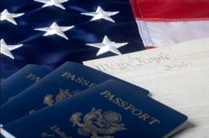 Photo of US Passports with an american flag